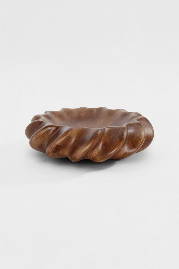 Fjora Ahşap Dokulu Bohem Seramik Obje Tabak (23x7 cm) - Image 1
