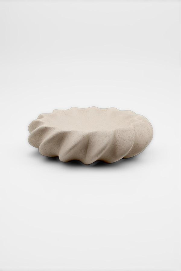 Fjora Bej Dokulu Bohem Seramik Obje Tabak (23x7 cm) - Image 1