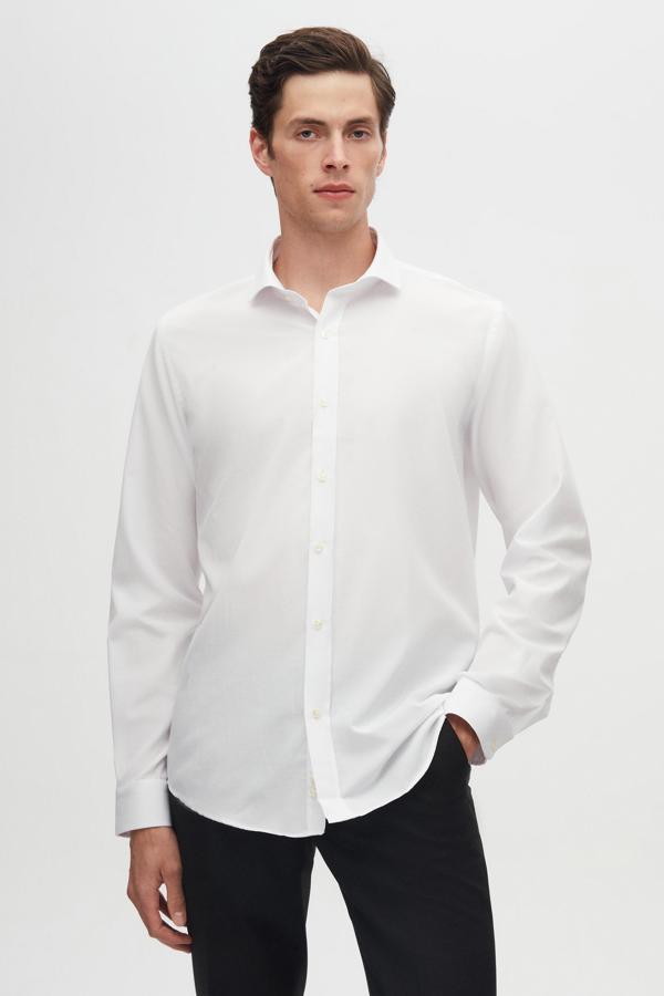 D's Damat Slim Fit Beyaz Klasik Kravatlık Uzun Kol Kolay Ütülenebilir Gömlek - Image 1