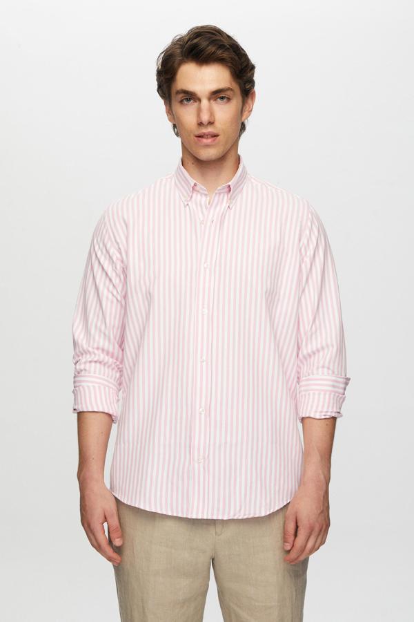 Ds Damat Slim Fit Pembe Çizgili Gömlek - Image 1
