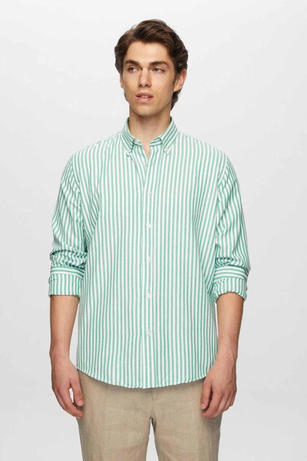 Ds Damat Slim Fit Yeşil Çizgili Gömlek - Image 1