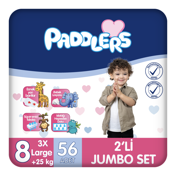 Paddlers Bebek Bezi 8 Numara XXX-Large 56 Adet (25+Kg) 2'li Jumbo Set - Image 1