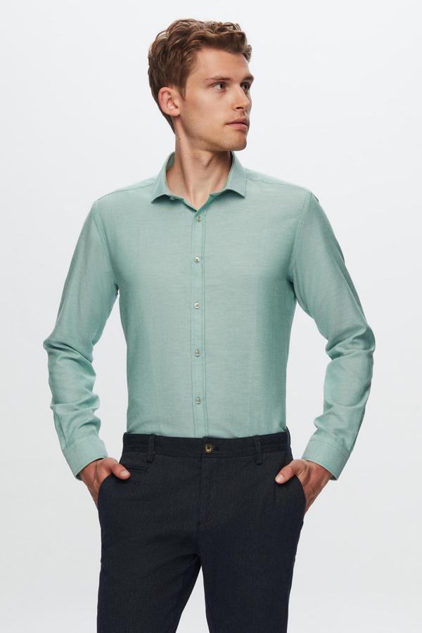 Twn Slim Fit Yeşil Oxford Gömlek - Image 1