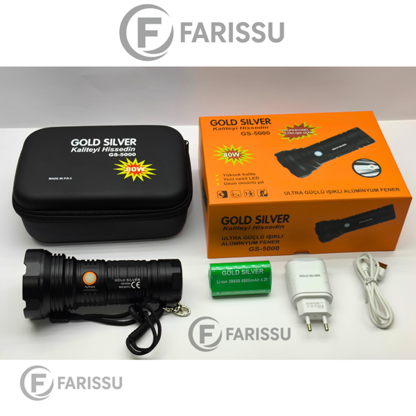 GOLD SILVER GS-5000 6800mAh Bataryalı, Uzun Ömürlü, Şarjlı El Feneri - Image 1