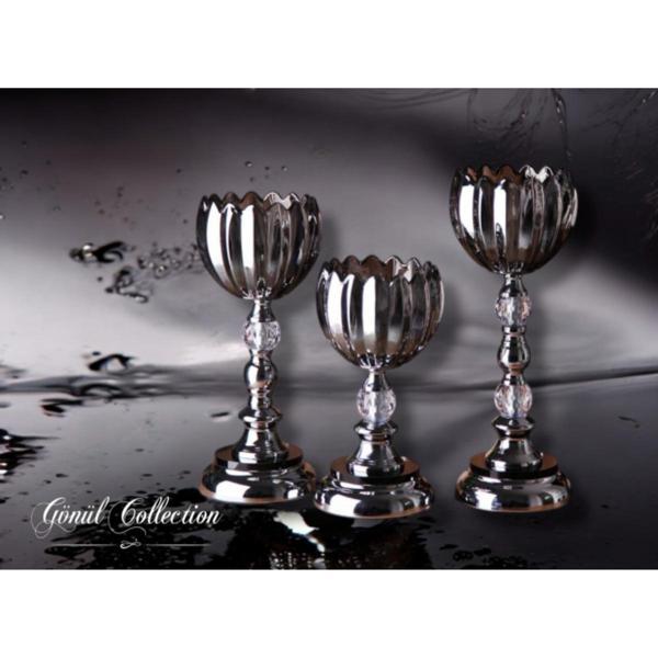 GÖNÜL DEKORATİF 3LÜ KRİSTAL CAM ŞAMDAN FÜME - Image 1