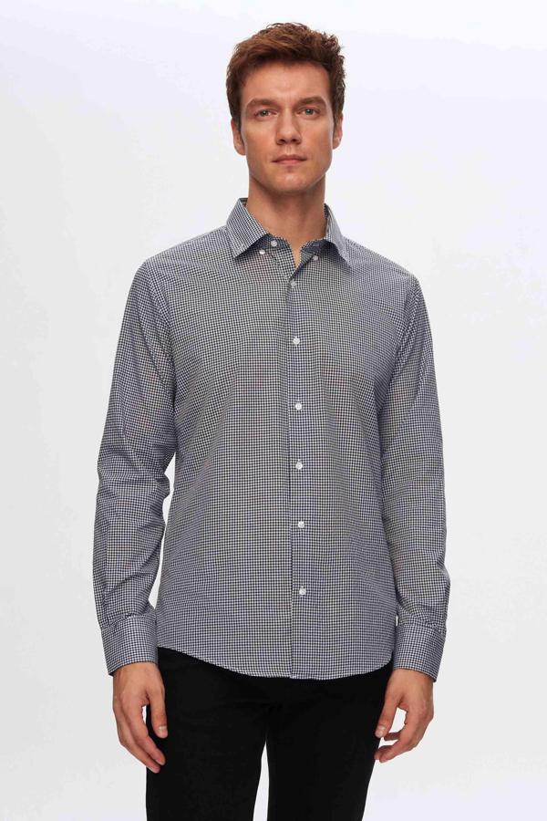 Ds Damat Slim Fit Lacivert Pötikare Gömlek - Image 1