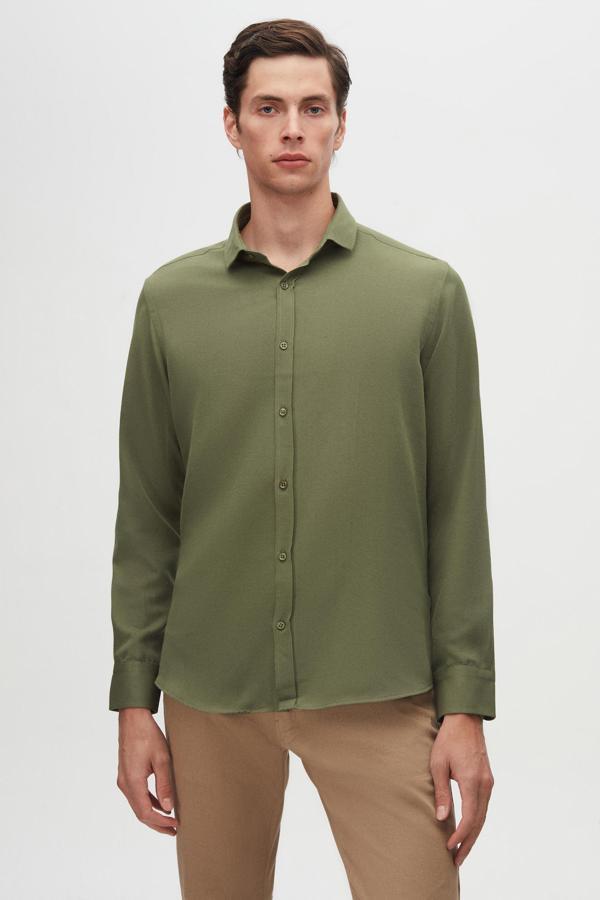 D's Damat Twn Slim Fit Haki Oxford Gömlek - Image 1