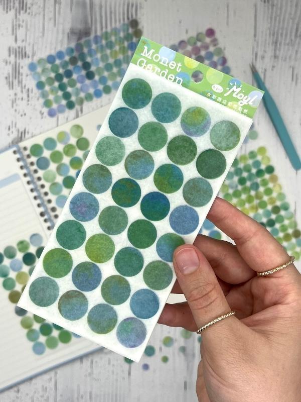Monet Garden Yeşil Tonları 6 Yaprak 312 Adet Yuvarlak Kağıt Sticker/Etiket/Çıkartma  - Image 1