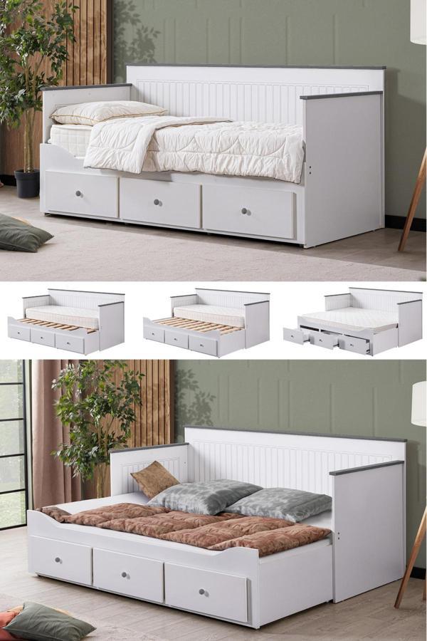 Yavrulu Karyola, Marmaris Divan Karyola Çekmeceli Açılır Çift Kişilik Karyola + Soft Yatak -Antrasit - Image 1
