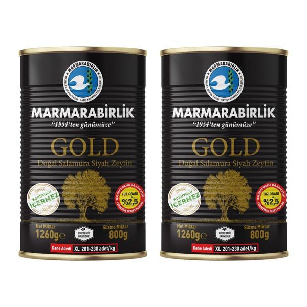 MarmaraBirlik Gold XL Salamura Teneke Zeytin 800 gr x 2 Adet - Image 1