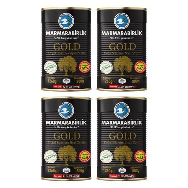 MarmaraBirlik Gold XL Salamura Teneke Zeytin 800 gr x 4 Adet - Image 1