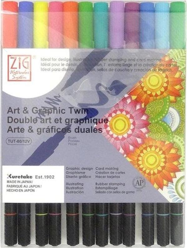 Supertrend Art & Graphic Twin Marker Brush Pen Çift Uçlu Çizim Kalemi Seti 12 Renk BRIGHT COLORS - Image 1