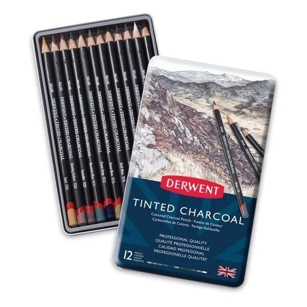 Supertrend Tinted Charcoal Renkli Kömür Füzen Karakalem Eskiz Çizim Seti 12'li Teneke Kutu - Image 1