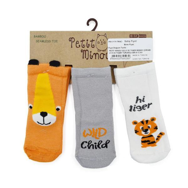 Petit Minou Üçlü 3D Tiger Bebek Çorabı 2179 - Image 1