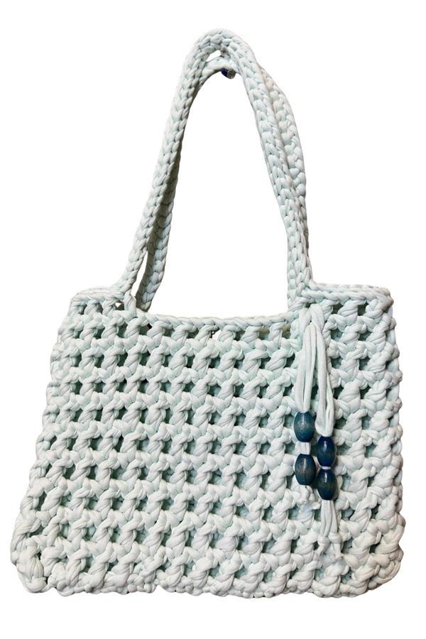 Uretti - Emine 9106 El Örgüsü Ahşap Boncuk Detaylı Penye Kumaş Omuz Çantası - 27 x 21 - Image 1
