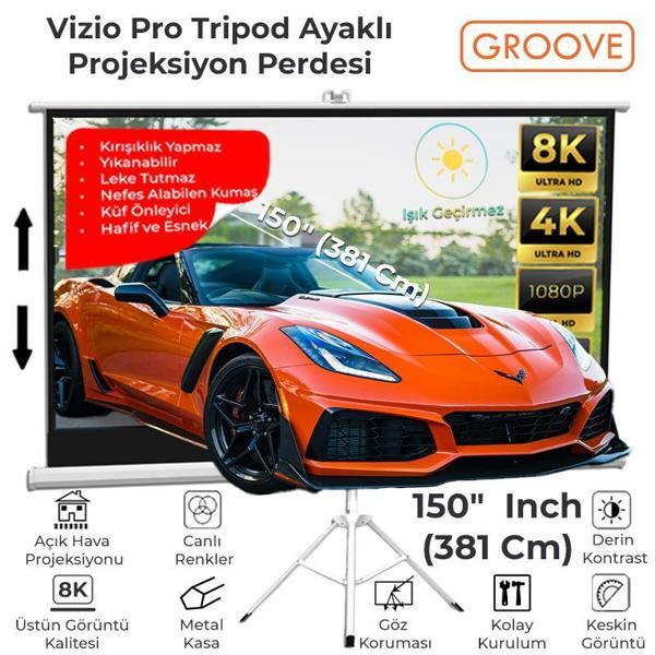 Groove Vizio Pro 150¨Inch 332x188cm Blackout Işık Geçirmez Tripod Ayaklı Projeksiyon Perdesi +Taşınabilir - Image 1