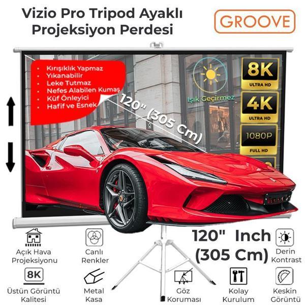 Groove Vizio Pro 120¨Inch 265x150cm Blackout Işık Geçirmez Tripod Ayaklı Projeksiyon Perdesi +Taşınabilir - Image 1
