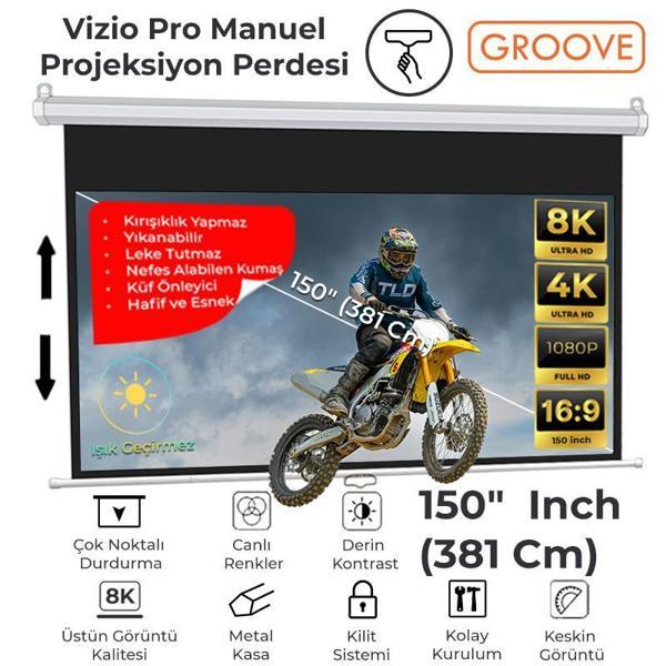 Groove Vizio Pro 150¨ Inch 332x188cm Blackout Işık Geçirmez Profesyonel Projeksiyon Perdesi +Canlı Renkler - Image 1