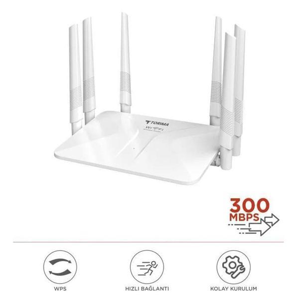 Beyaz Kablosuz 300Mbps WiFi Router 6 Güçlü Anten Geniş Kapsama 2.4GHz 4 Portlu WR50Q - Image 1
