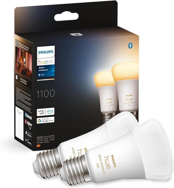 Philips Huewa 8-75W Beyaz Ambiyans Akıllı E27 Led Ampul 2'Li Ekopaket, Bluetooth Özellikli - Image 1