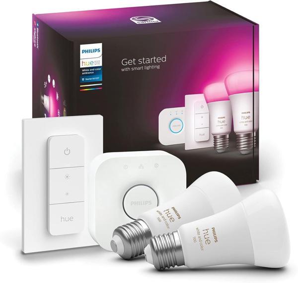Philips Huewca 9-75W Renkli Akıllı Başlangıç Seti 2'Li Kumandalı E27 Bluetooth Özellikli - Image 1