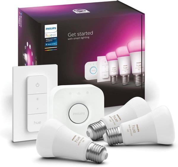 Philips Huewca 9-75W Renkli Akıllı Başlangıç Seti 3'Lü Kumandalı E27 Bluetooth Özellikli - Image 1
