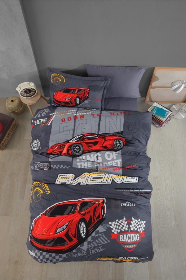 Clasy %100 Pamuk Tek Kişilik Nevresim Takımı Racing Team V1 Antrasit - Image 1