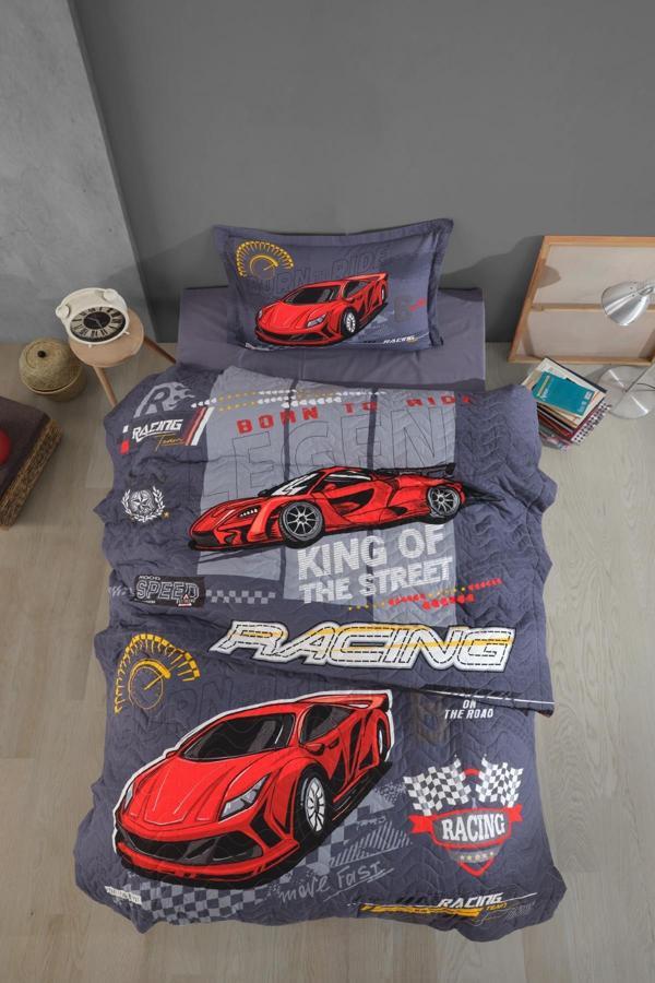 Clasy %100 Pamuk Dört Mevsim Set Tek Kişilik Racing Team V1 Gri - Image 1