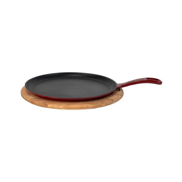 Yuvarlak Pizza Krep Pankek Tavası Döküm Demir Yekpare Saplı Kayın Servis Ahşabı Çap(Ø)20cm. - Image 1