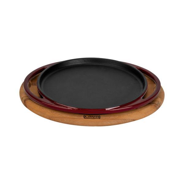 Yuvarlak Pizza Krep Pankek Tavası Döküm Demir Yekpare Çift Kulplu Kayın Servis Ahşabı Çap(Ø)20cm. - Image 1