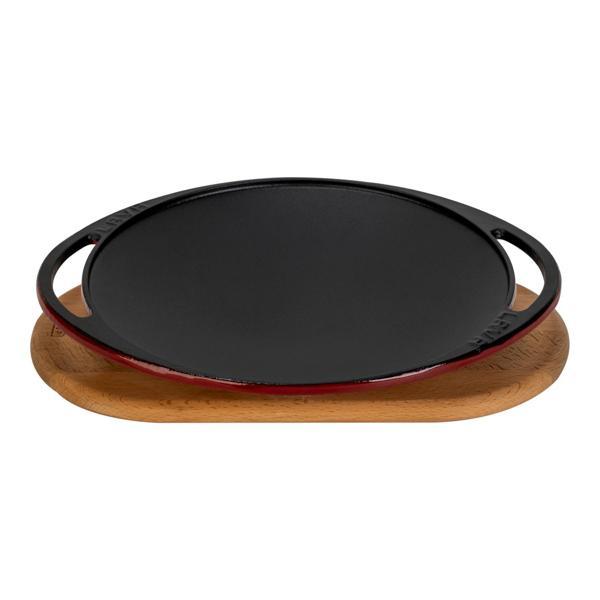 Yuvarlak Saç Kavurma Tavası Döküm Demir Yekpare Çift Kulplu Kayın Servis Ahşabı Çap(Ø)28cm. - Image 1