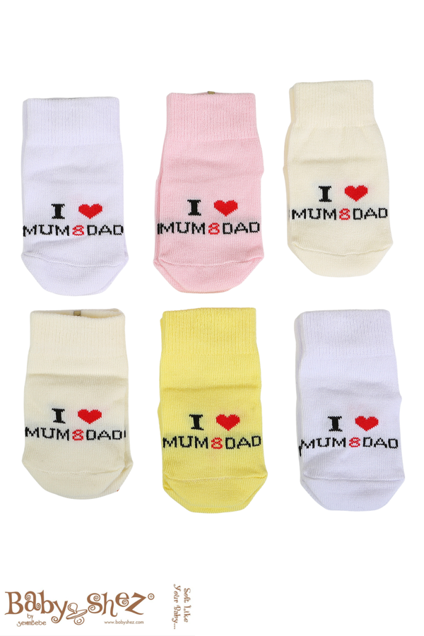 Pamuklu 6'lı Yenidoğan Kız Bebek Çorap Mum Dad - Image 1