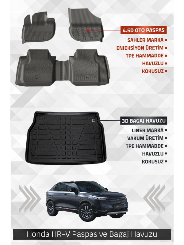 Sahler Honda HR-V 2022+ Uyumlu 4.5D Premium Havuzlu Paspas ve Liner Marka 3D Bagaj Havuzu - Image 1