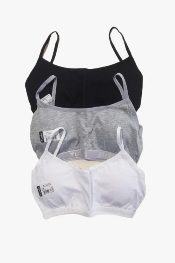 Kız Çocuk Alıştırma 3'lü Sütyen 3 Renk Beyaz Siyah Gri - Image 1