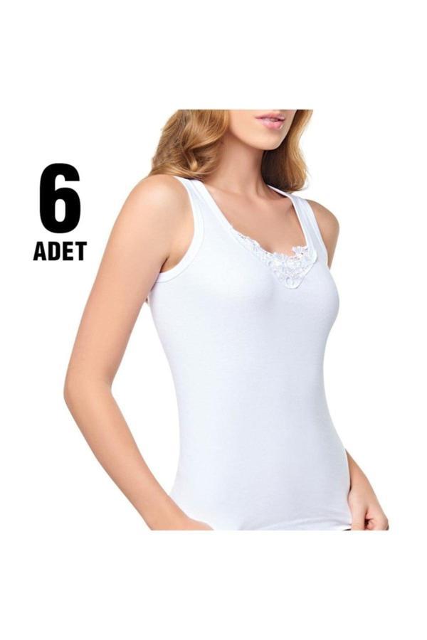 0140 6'lı Bayan Geniş Askılı Güpürlü Atlet - Image 1