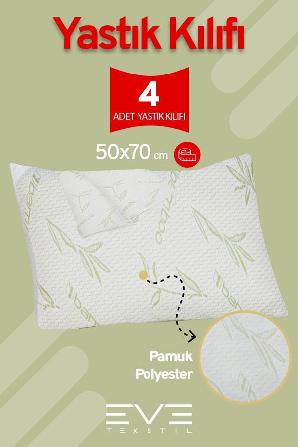 4 Adet Bamboo Antibakteriyel Fermuarlı Yıkanabilir Otel Lüks Yastık Kılıfı 50x70cm  - Image 1