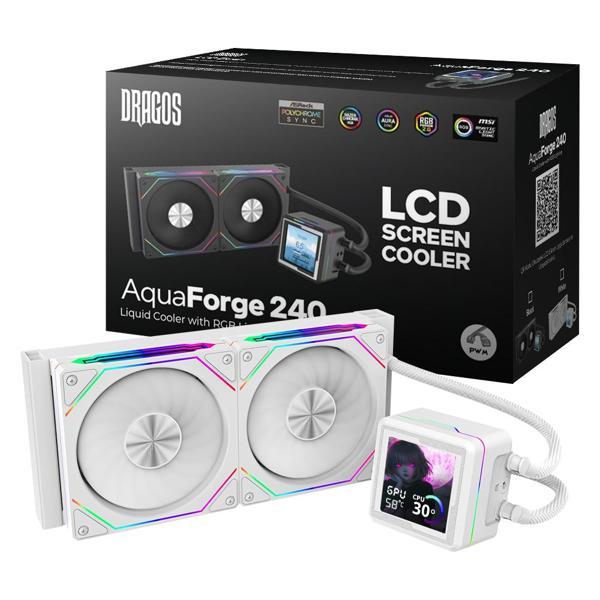 Dragos AquaForge V2 240MM Beyaz ARGB LCD Ekranlı İşlemci Sıvı Soğutucu - Image 1