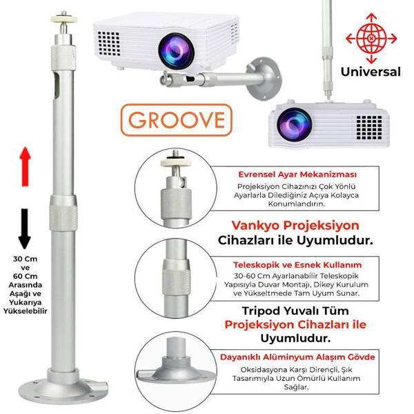 Vankyo Groove 30-60CM Alüminyum Projeksiyon Cihazı Tavan Askı Aparatı Duvar Bağlantı Aparatı Universal Beyaz - Image 1