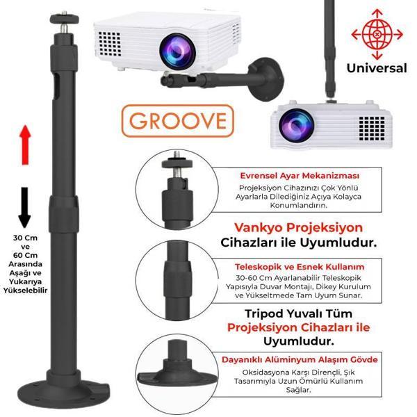 Vankyo Groove 30-60CM Alüminyum Projeksiyon Cihazı Tavan Askı Aparatı Duvar Bağlantı Aparatı Universal Siyah  - Image 1