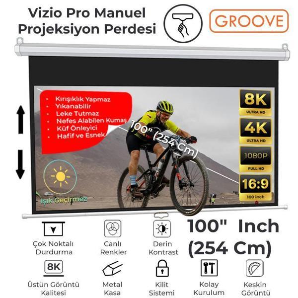Groove Vizio Pro 100¨ Inch 220x125cm Blackout Işık Geçirmez Profesyonel Projeksiyon Perdesi +Canlı Renkler - Image 1
