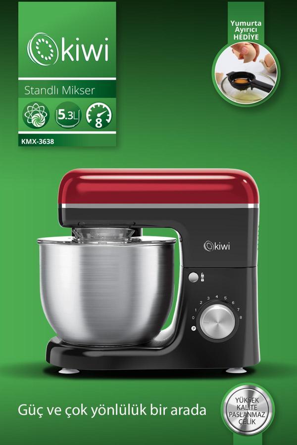Kiwi Kmx-3638 Hamur Yoğurma & Stand Mikser 5,3 Lt 1300W 8 Hız Kademeli Mutfak Şefi Kırmızı - Image 1