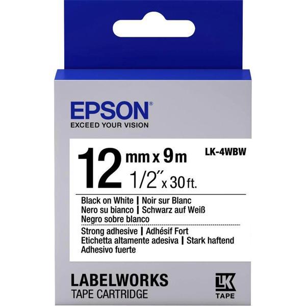 Epson LK-4WBW Güçlü Yapışkanlı Beyaz Üzeri Siyah 12mm 9Metre Etiket - Image 1