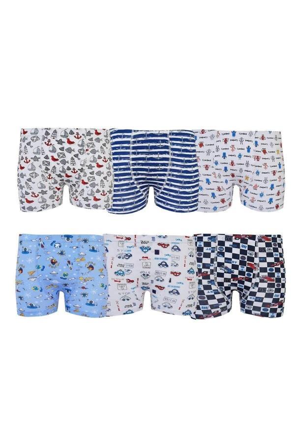 Erkek Çocuk Renkli Elastan Empirme Boxer 6'lı - Image 1