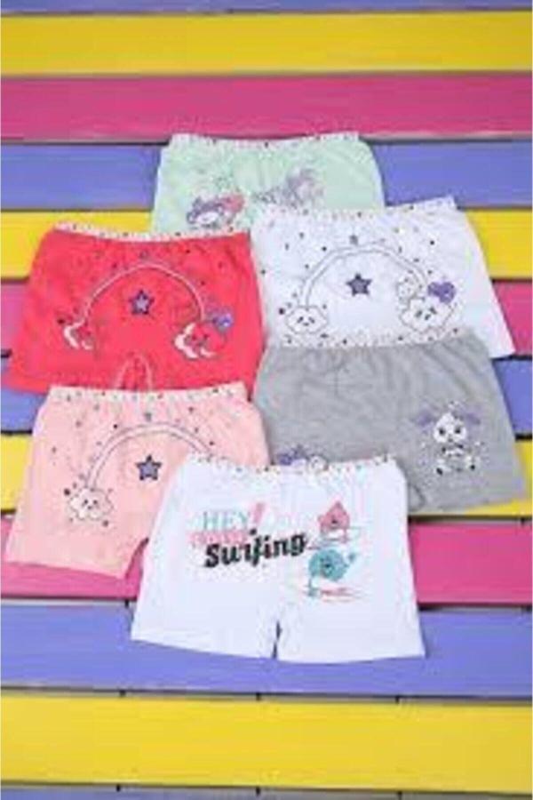 Kız Çocuk 6'lı Renkli Işlemeli Boxer Külot - Image 1