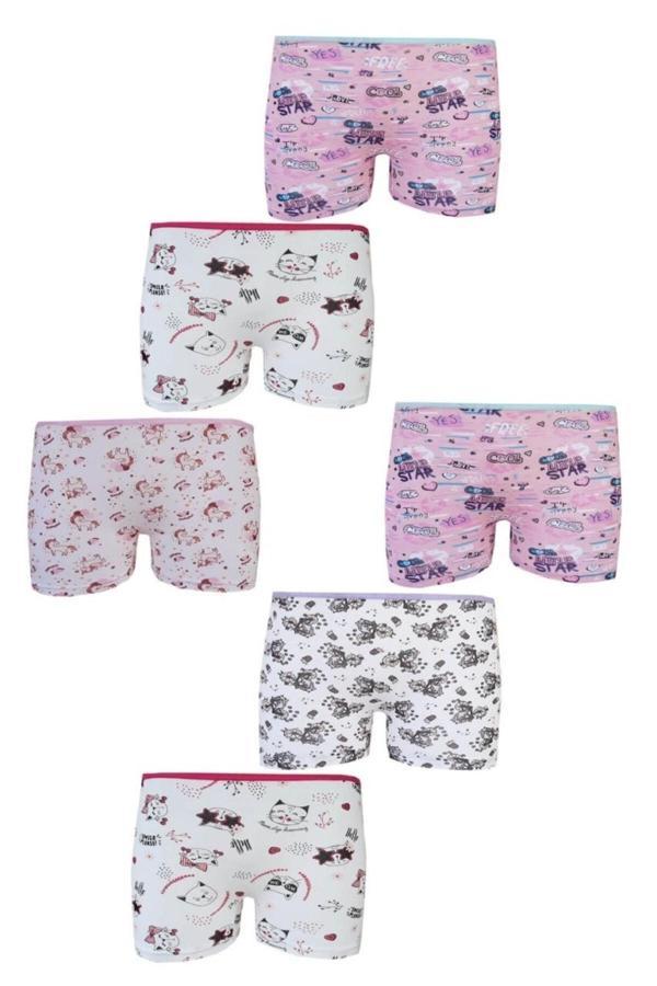 6'lı Baskılı Kız Çocuk Elastan Empirme Boxer Şort TTK0849 - Image 1
