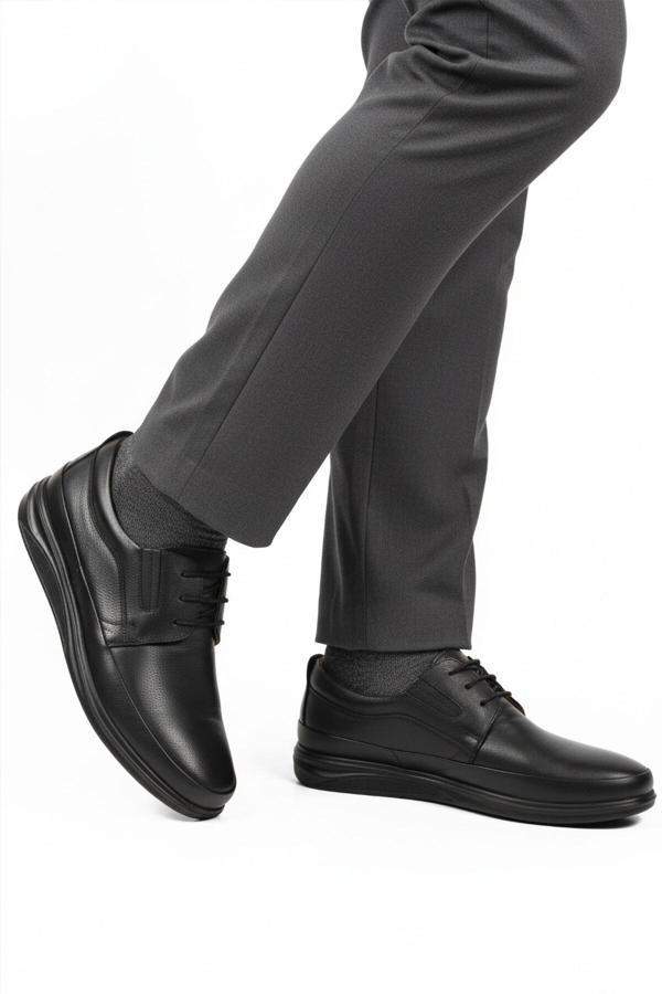 Siyah Bağcıklı Jel Taban Anatomik Hakiki Deri Erkek Casual Ayakkabı 478 M - Image 1