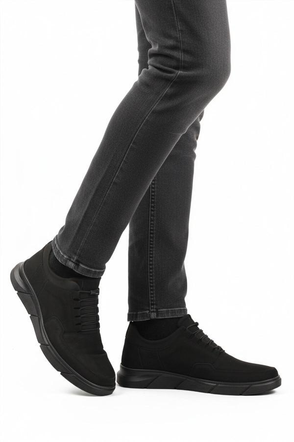 Siyah Nubuk Hakiki Deri Lastik Bağcıklı Erkek Casual Ayakkabı 137 M - Image 1