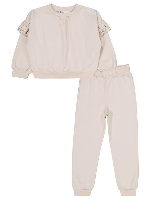 Civil Girls Kolu Fırfırlı 6-9 Yaş Eşofman Takımı - Bej 7-8 Yaş - Image 1