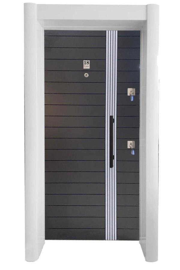 Tezdoor Çelik Kapı, Tırnaklı Sistem Çelik Kapı, Antrasit Kasalı Antrasit Düz Model Daire Kapısı Sol - Image 1