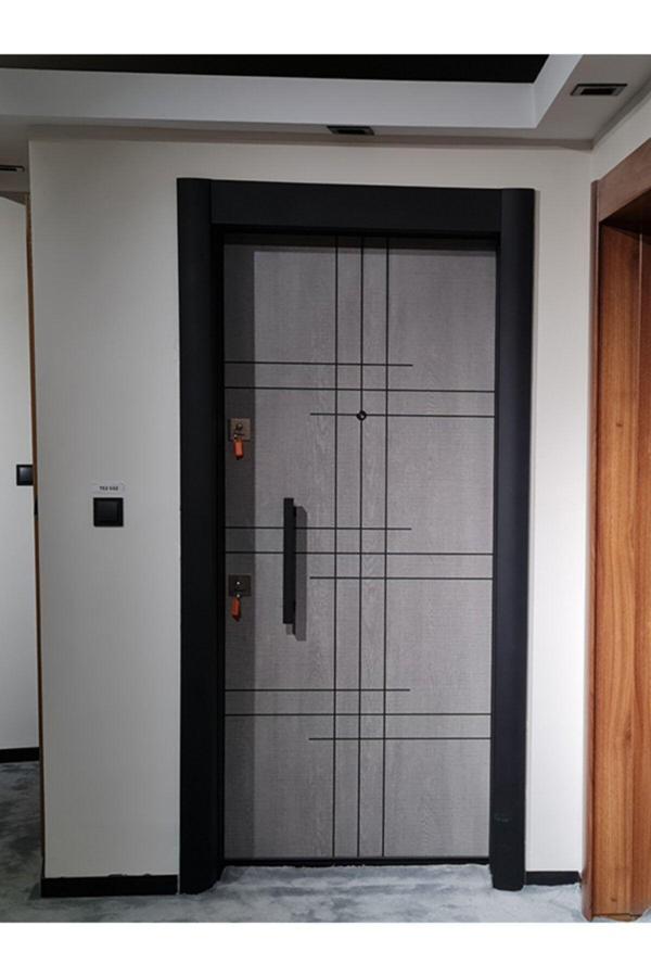 Tezdoor Çelik Kapı, Tırnaklı Sistem Daire Kapısı, Gri Meşe Siyah Kasalı Sağ Açılım Kale Kilit - Image 1